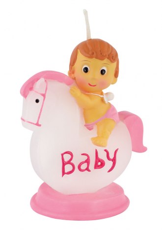 CANDLE BABY WITH HORSE PINK H80 MM