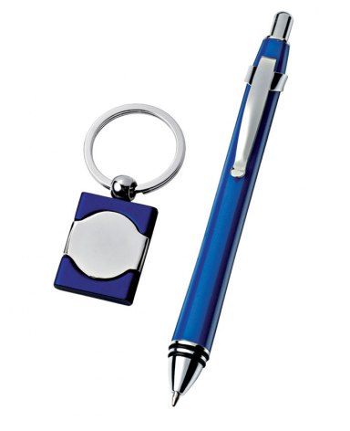 SET BALLPOINT AND KEYCHAIN - BLUE