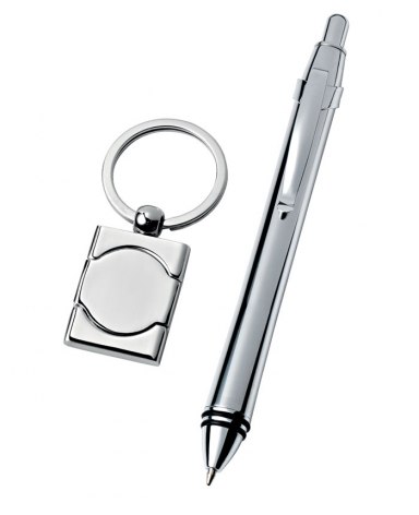 SET STYLO A BILLE AVEC PORTE-CLES CHROME