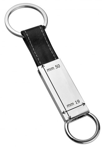 KEYCHAIN  SHINY METAL - BLACK LEATHER