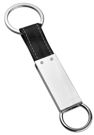 KEYCHAIN  SHINY METAL - BLACK LEATHER