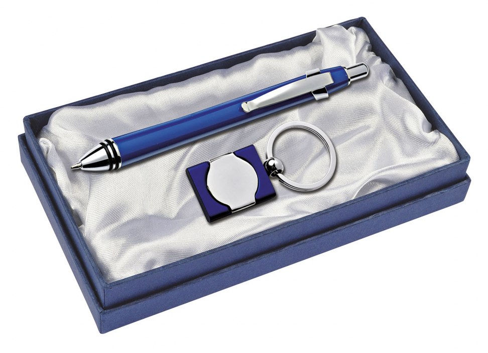 SET BALLPOINT AND KEYCHAIN - BLUE