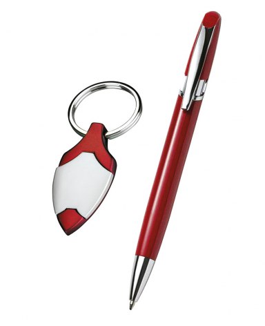 SET BALLPOINT PEN AND KEY CHAIN - RED