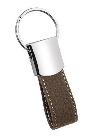 KEYCHAIN PU BROWN WITH WHITE STITCHING