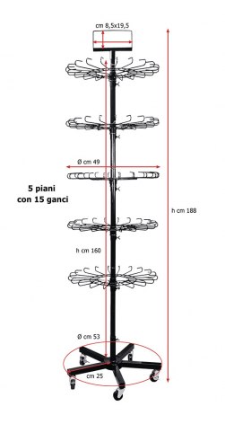 BLACK DISPLAY STAND H 188 CM 5X15 HOOKS