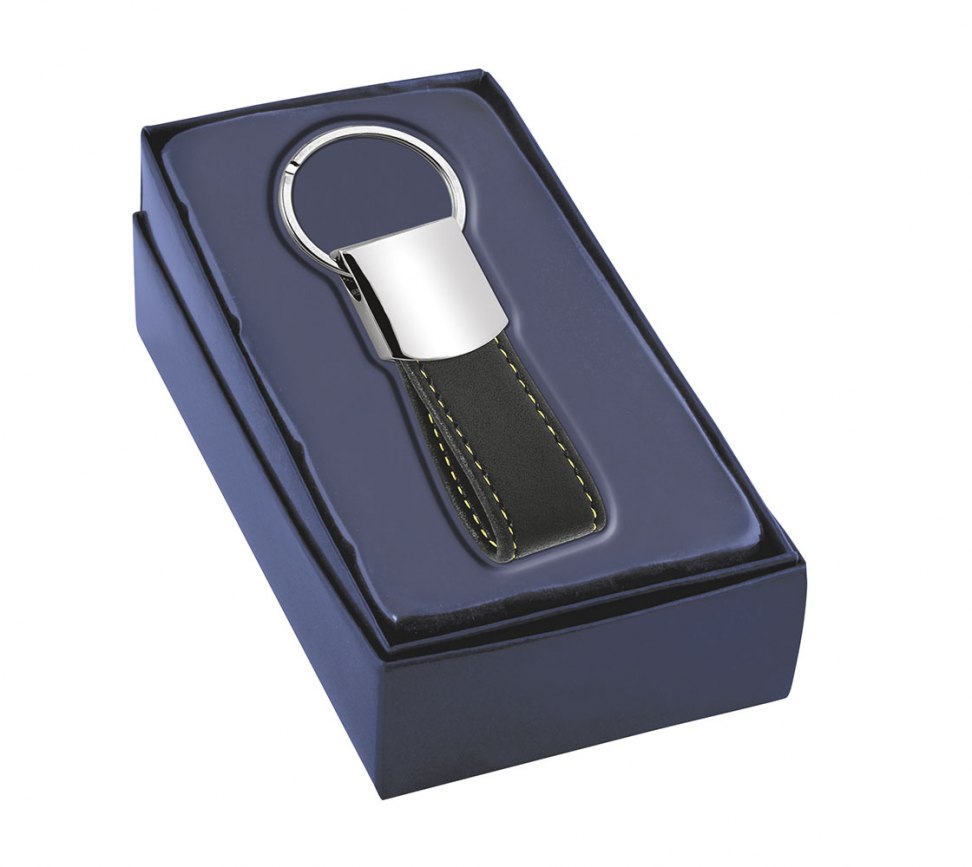 PORTACHIAVI  PU NERO CUCITURA GIALLA