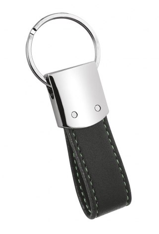 KEYCHAIN PU BLACK WITH GREEN STITCHING